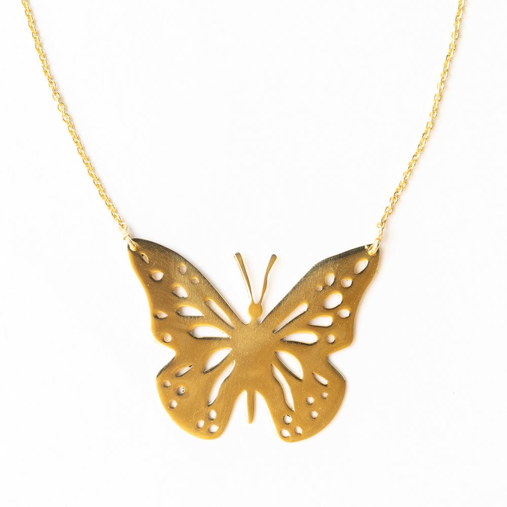 Monica Butterfly Pendant Necklace Brass