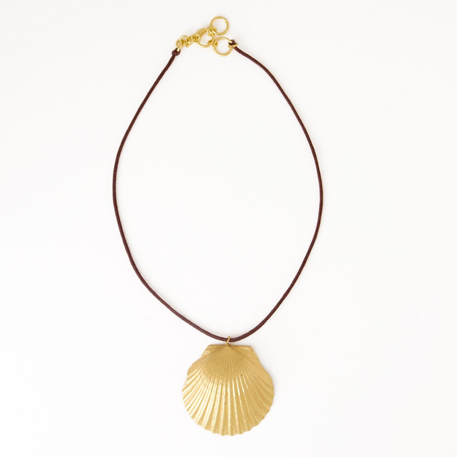 Joan Brass Shell Pendant Necklace On Leather Cord  Wholesale