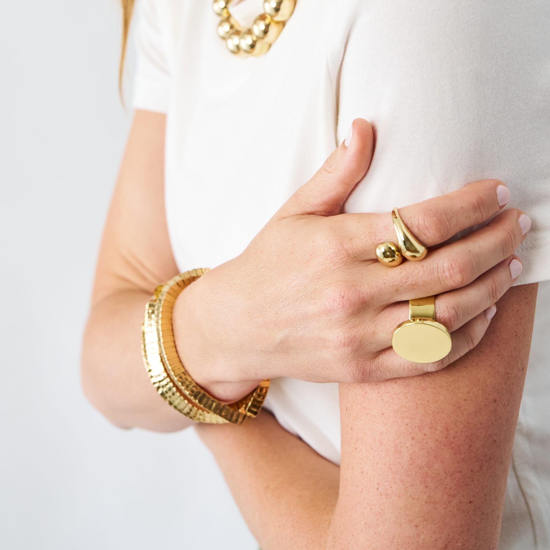 Halle Open Wrap Double Orb Adjustable Ring Brass