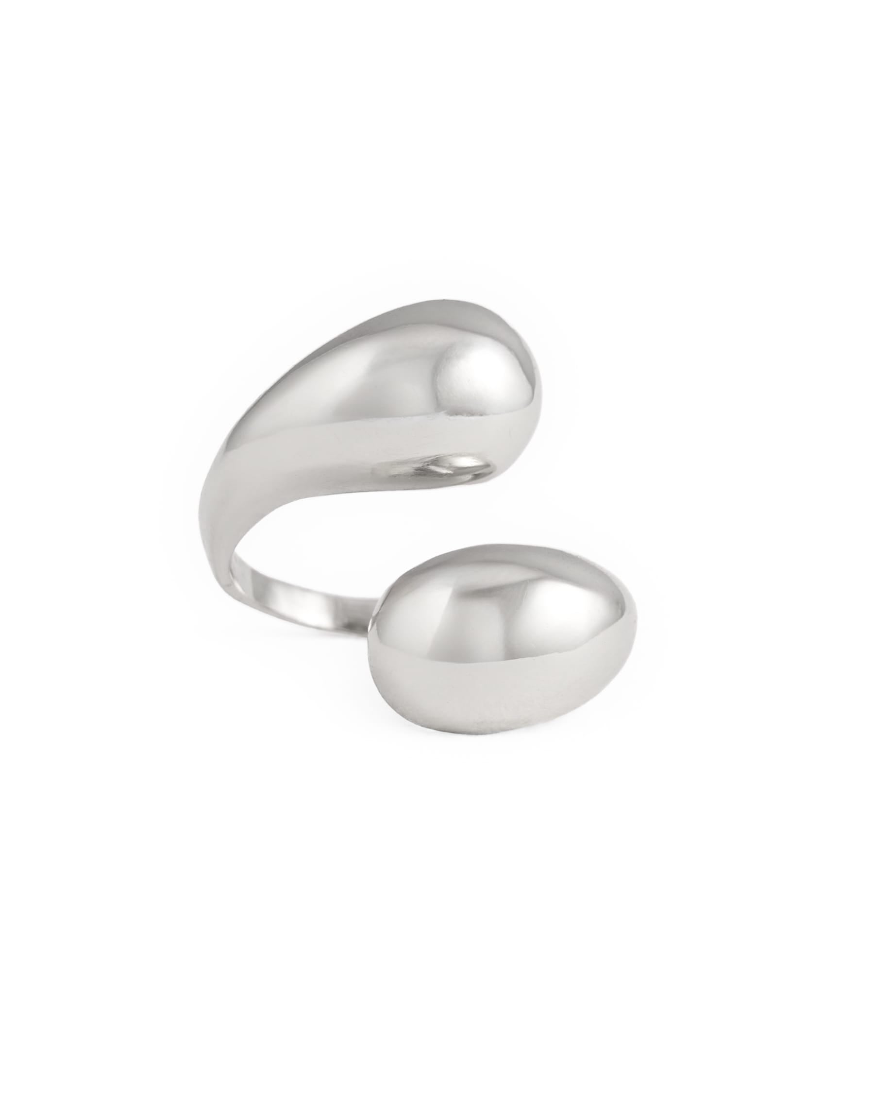 Halle Open Wrap Double Orb Adjustable Ring Silver