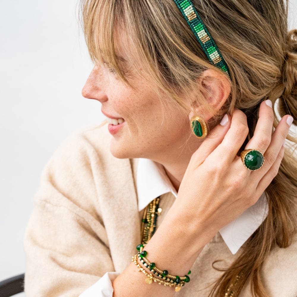 Isabella Enamel Cocktail Ring Deep Green - Adjustable Size Wholesale