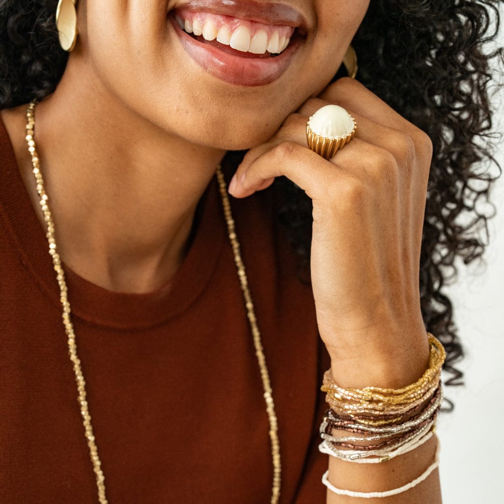 Isabella Enamel Cocktail Ring Ivory - Adjustable Size Wholesale