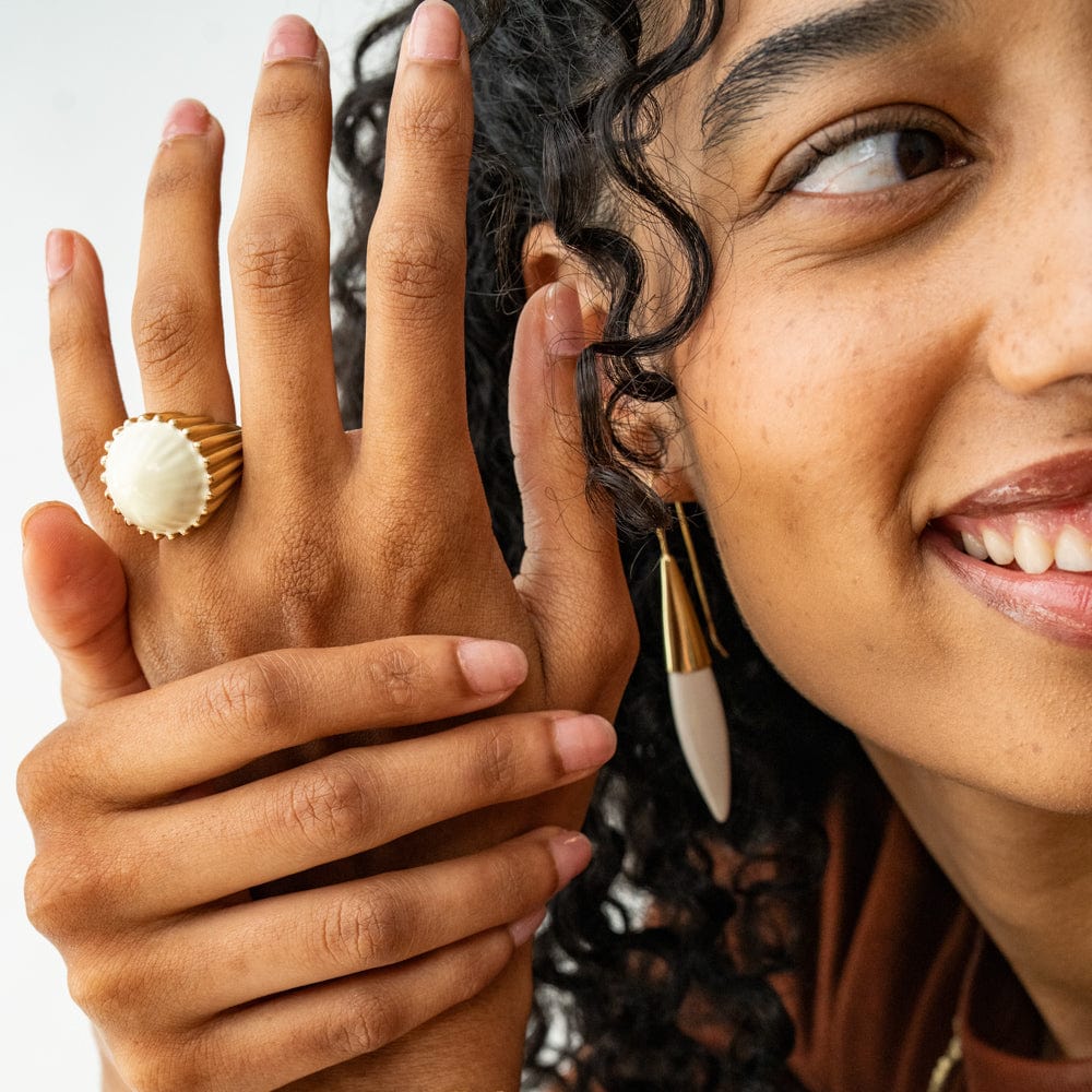 Isabella Enamel Cocktail Ring Ivory - Adjustable Size Wholesale