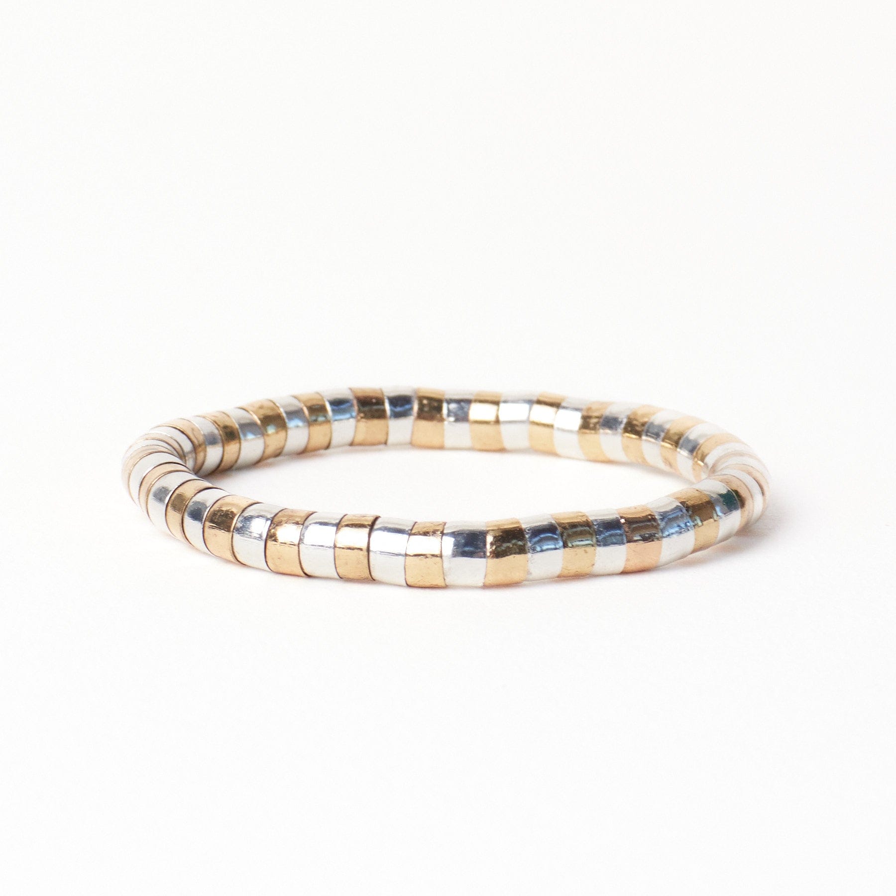 Lucille Round Bead Stretch Bracelet Alternating Brass + Silver Wholesale