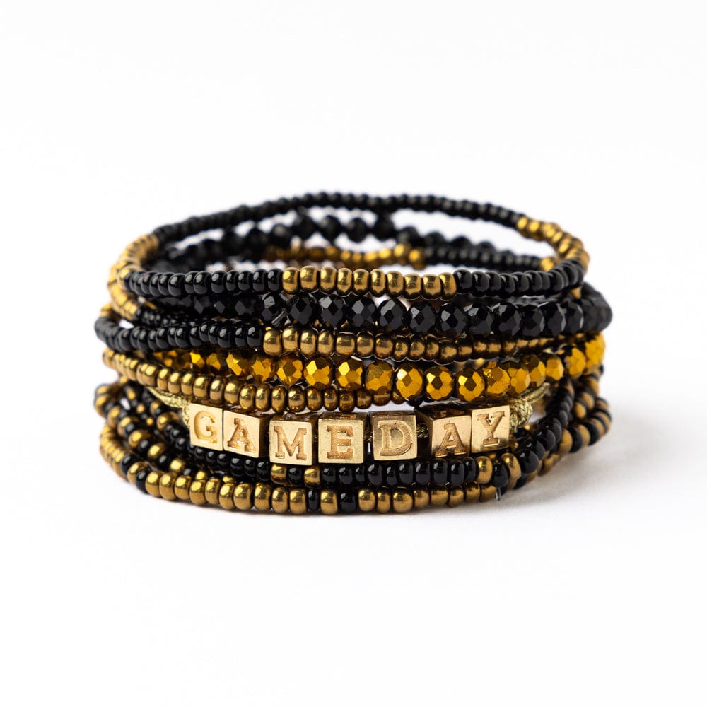 Game Day 11-Strand Bracelet Set Black + Gold Wholesale