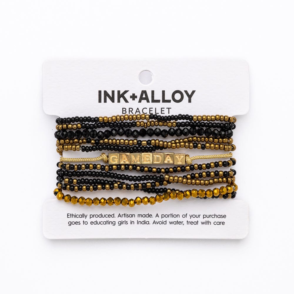 Game Day 11-Strand Bracelet Set Black + Gold Wholesale