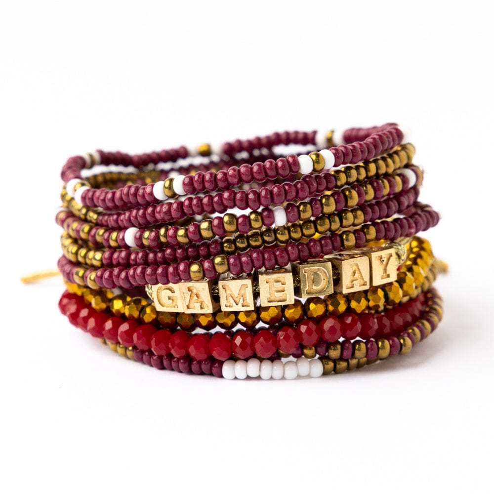 Game Day 11-Strand Bracelet Set Garnet + Gold Wholesale