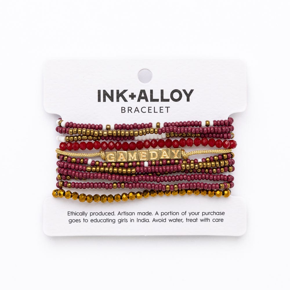 Game Day 11-Strand Bracelet Set Garnet + Gold Wholesale