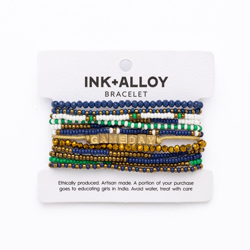 Game Day 11-Strand Bracelet Set Blue, Gold + Green Wholesale