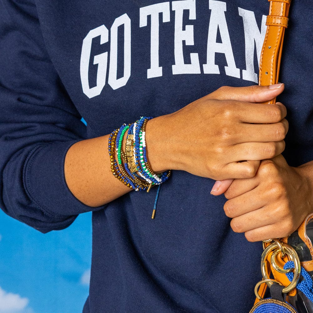 Game Day 11-Strand Bracelet Set Blue, Gold + Green Wholesale