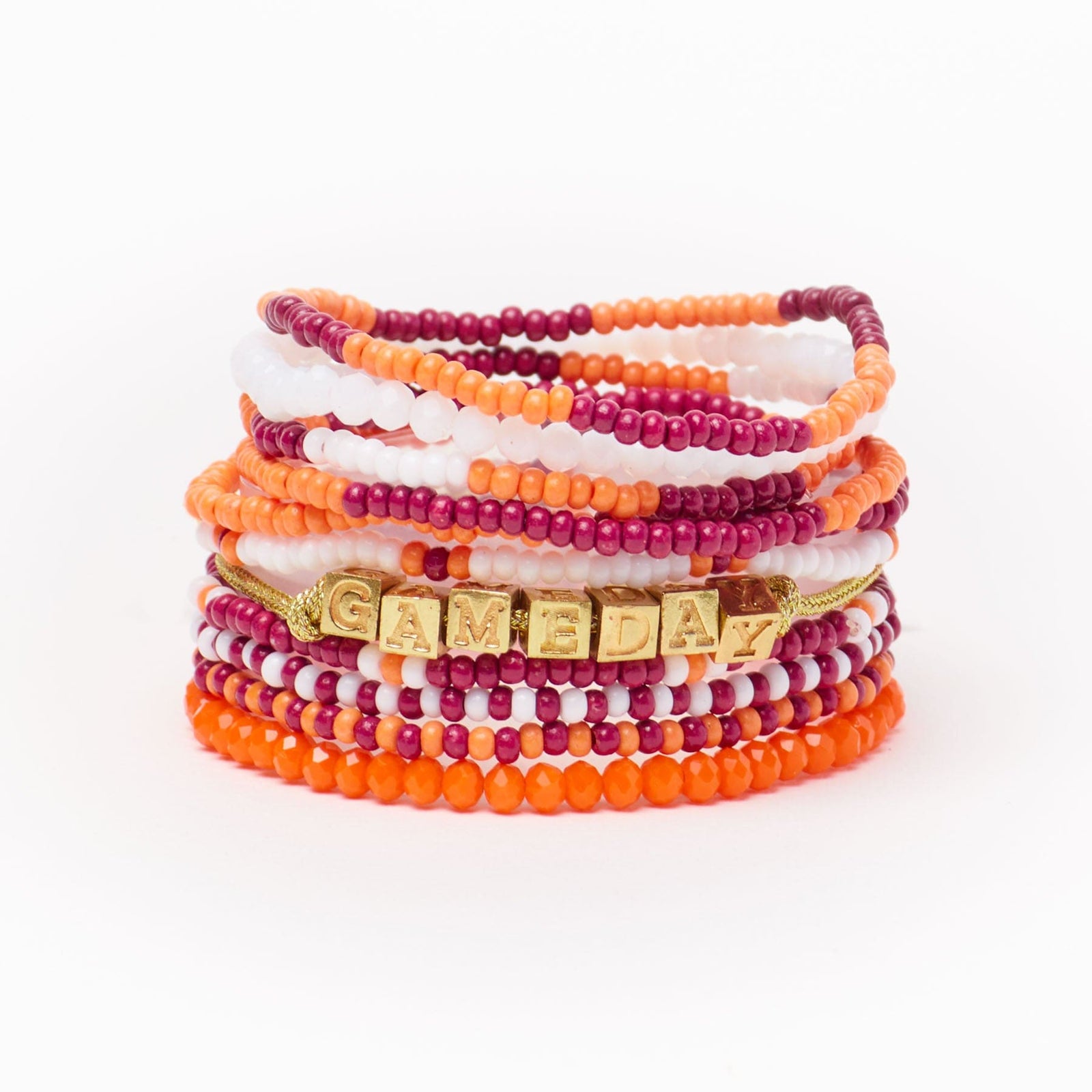 Game Day 11-Strand Bracelet Set Maroon + Orange Wholesale