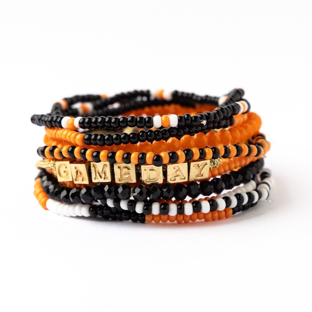 Game Day 11-Strand Bracelet Set Orange + Black Wholesale
