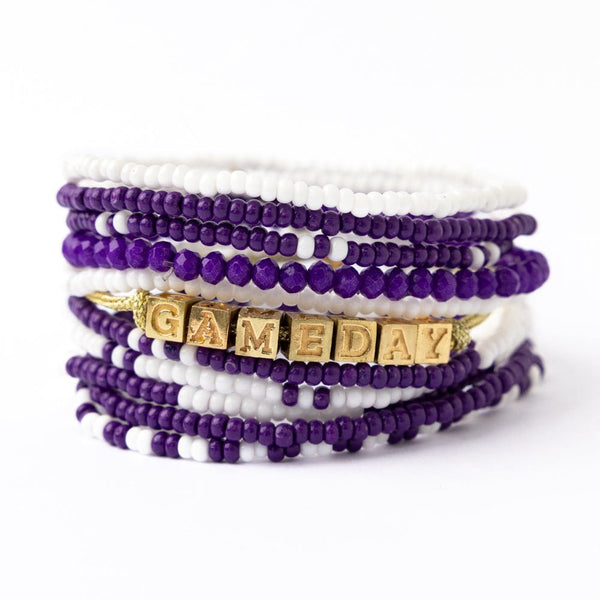 Game Day Stackable Rings Bracelet Stack Game Day Purple + White Wholesale - INK+ALLOY - Wholesale