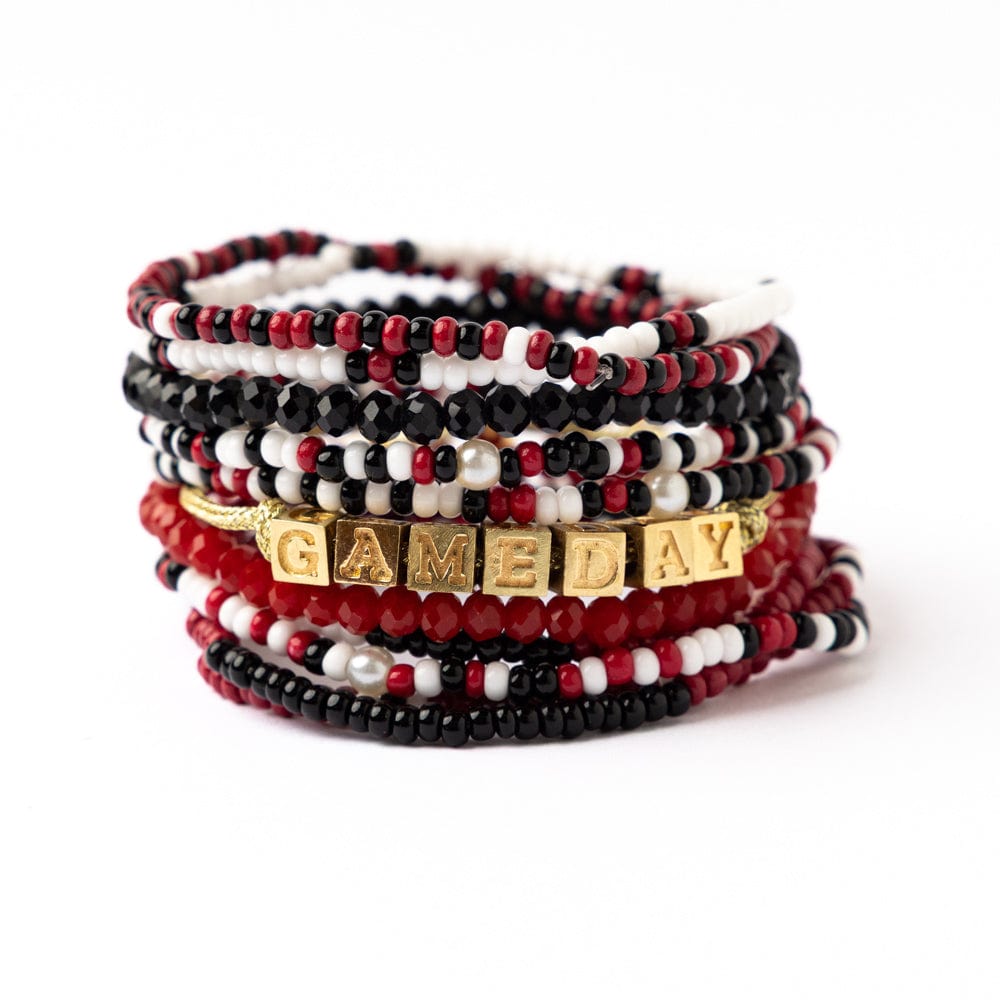 Game Day 11-Strand Bracelet Set Red, Black + White Wholesale