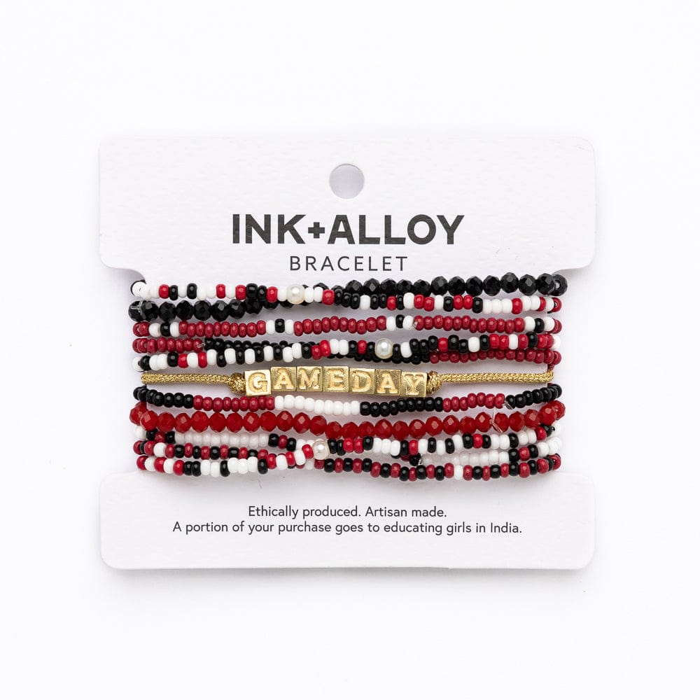 Game Day 11-Strand Bracelet Set Red, Black + White Wholesale