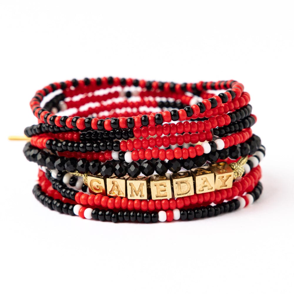 Game Day 11-Strand Bracelet Set Red + Black Wholesale