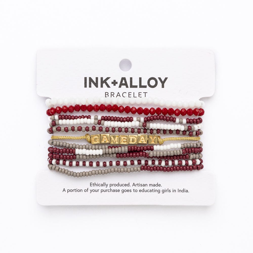 Game Day 11-Strand Bracelet Set Maroon + White Wholesale