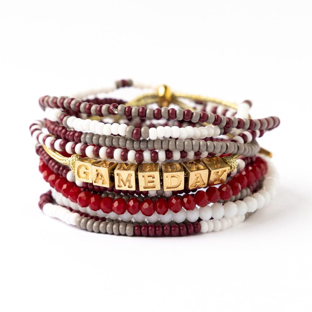 Game Day 11-Strand Bracelet Set Maroon + White Wholesale