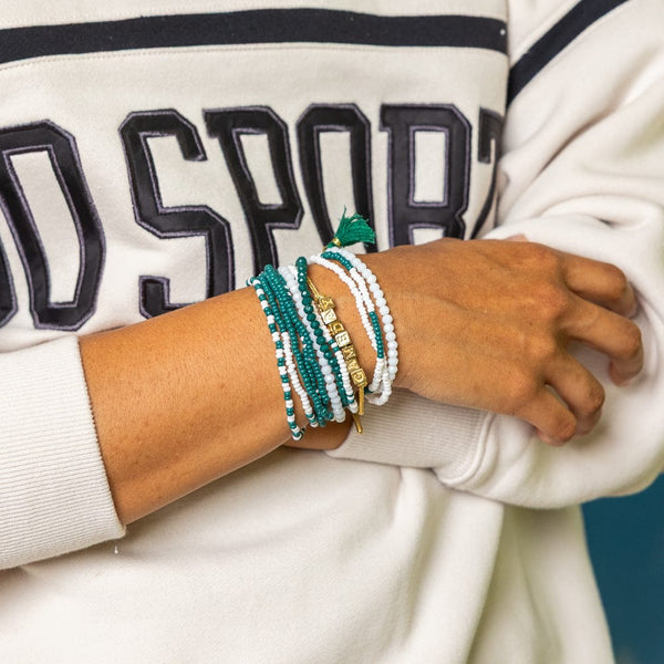 Game Day Stackable Rings Bracelet Stack Game Day White + Green Wholesale - INK+ALLOY - Wholesale