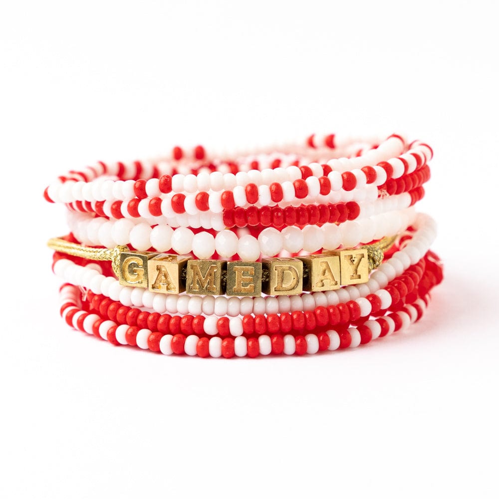 Game Day 11-Strand Bracelet Set Red + White Wholesale