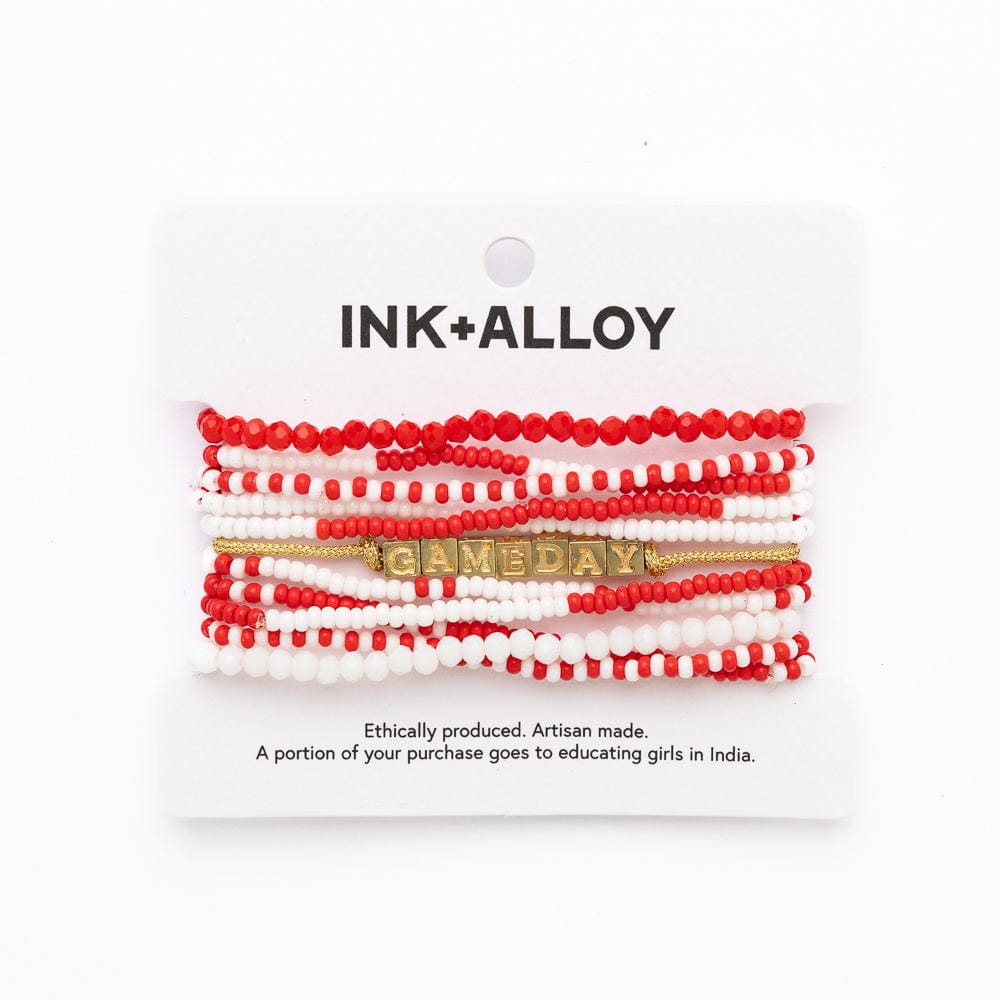 Game Day 11-Strand Bracelet Set Red + White Wholesale