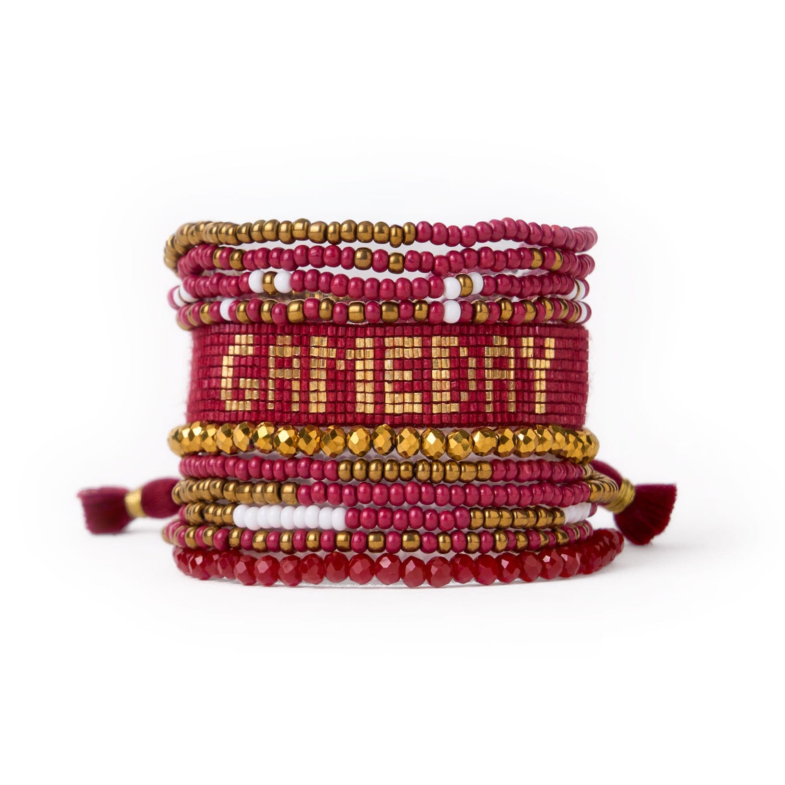 Game Day Sage 10 Strand + Gabby Stack Garnet, Gold, + White Wholesale