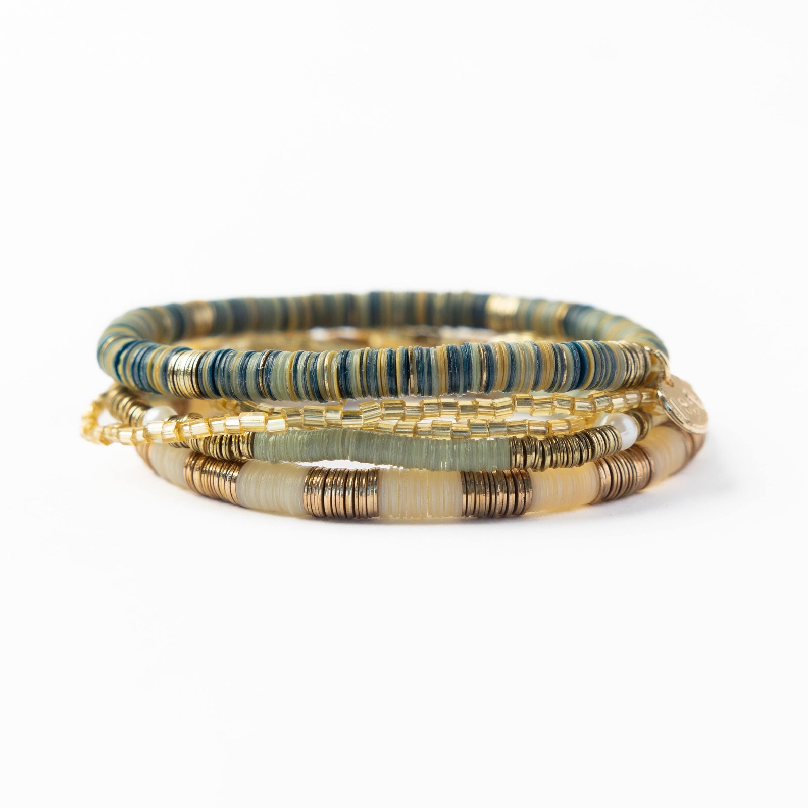 Grace Bracelet Stack of 5 - Green + Rust