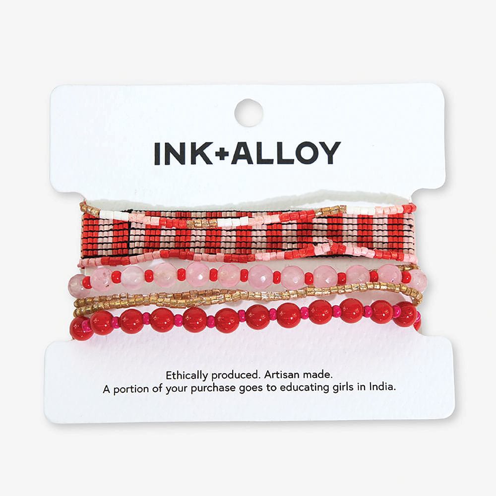 Mixed Bracelet Stack of 7 Lady in Red Red Wholesale