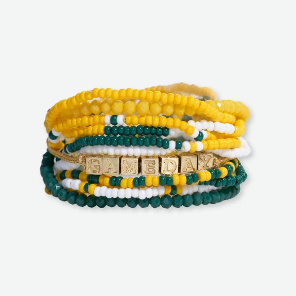 Game Day Stackable Rings Bracelet Stack Game Day Green + Yellow + White Wholesale - INK+ALLOY ...