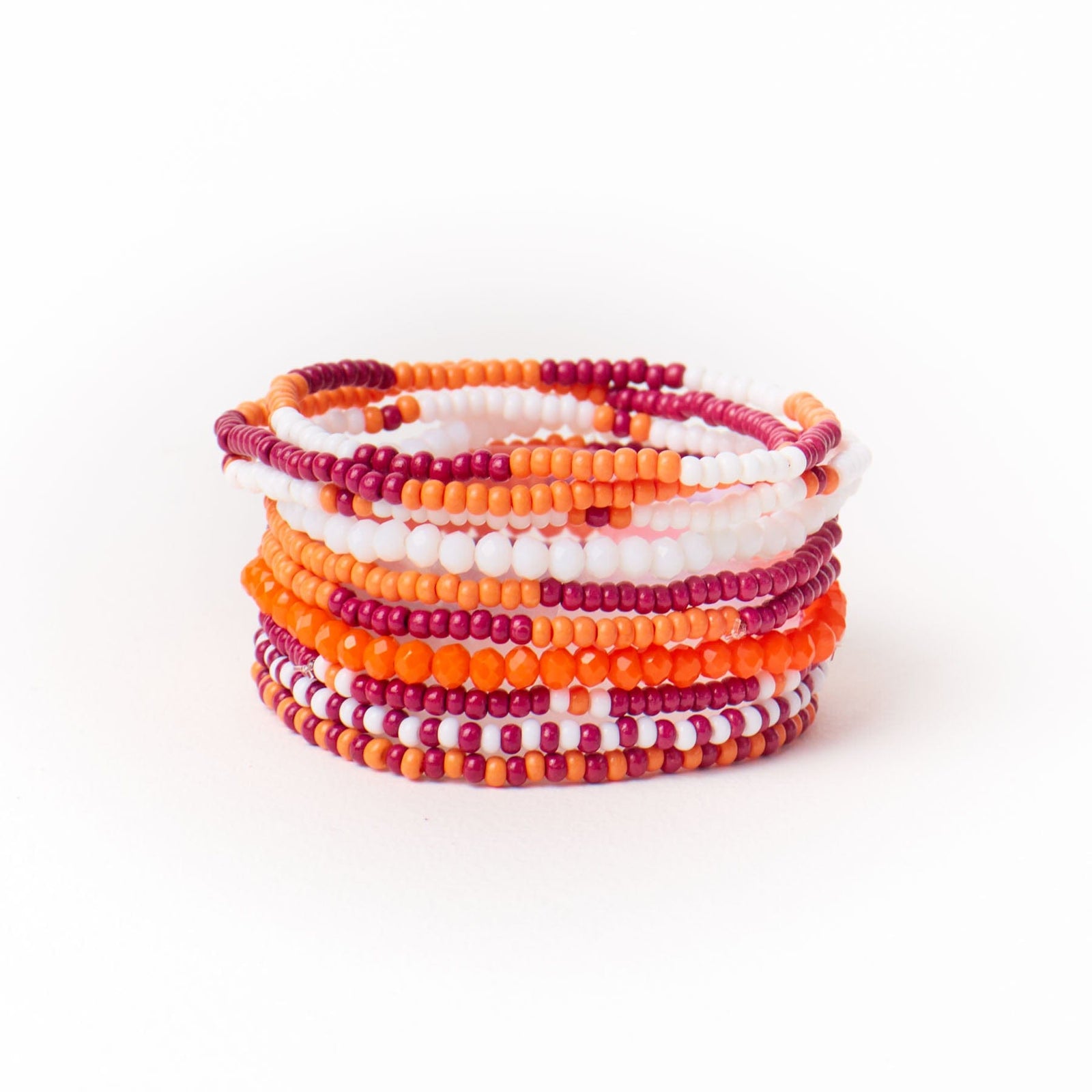 Game Day Beaded 10 Strand Stretch Bracelet Set Maroon + Orange Wholesale