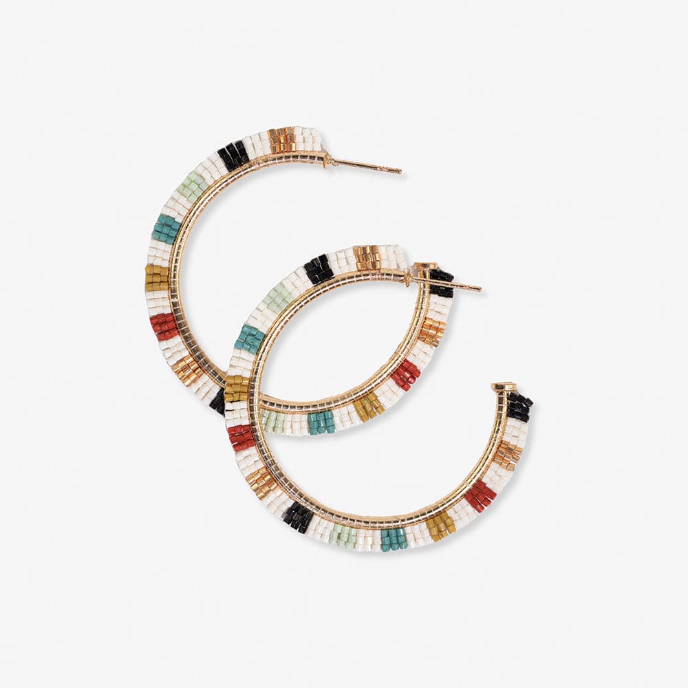 Nora Checkered Beaded Hoops Greens and Rust Wholesale