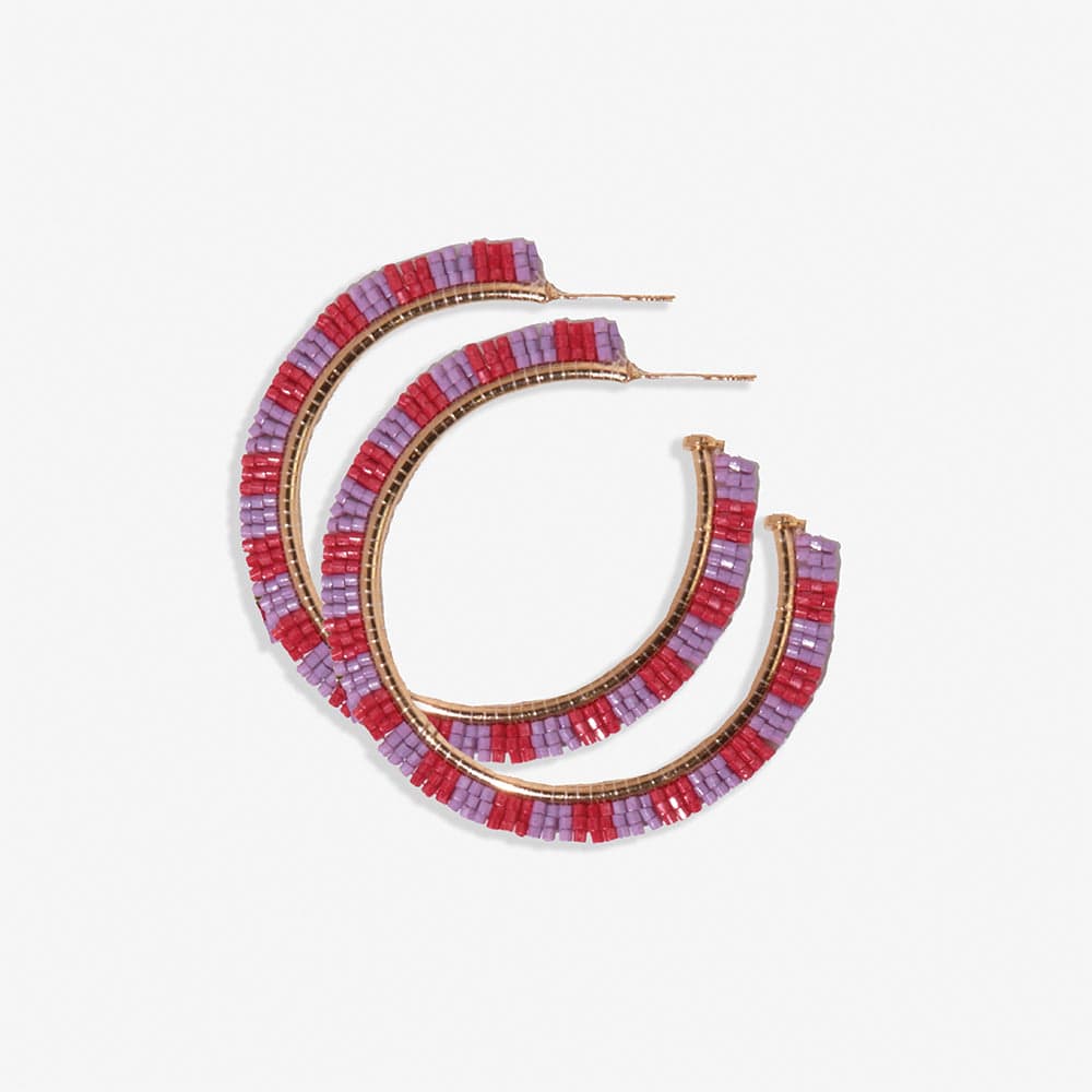 Nora Striped Hoop Earrings Red and Lilac Wholesale