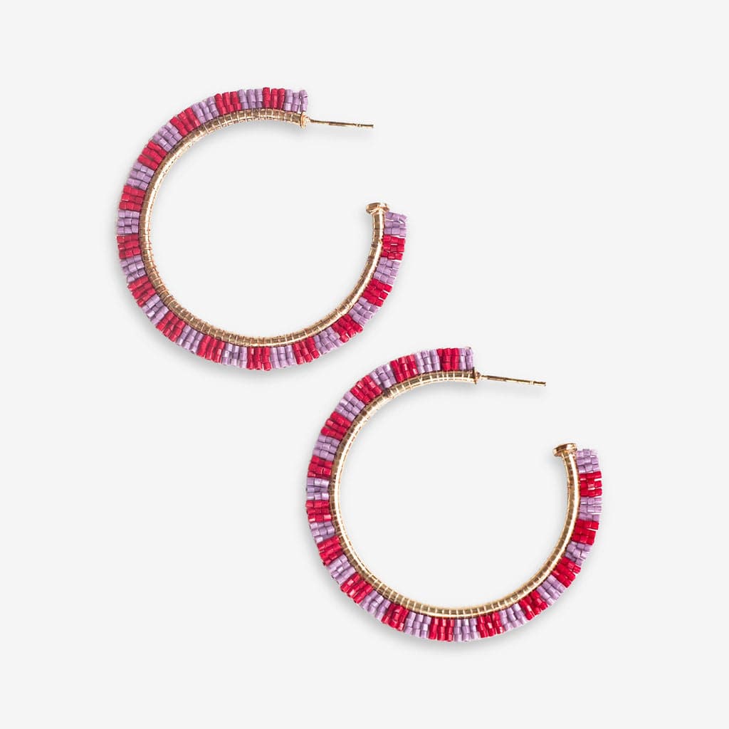 Nora Striped Hoop Earrings Red and Lilac Wholesale