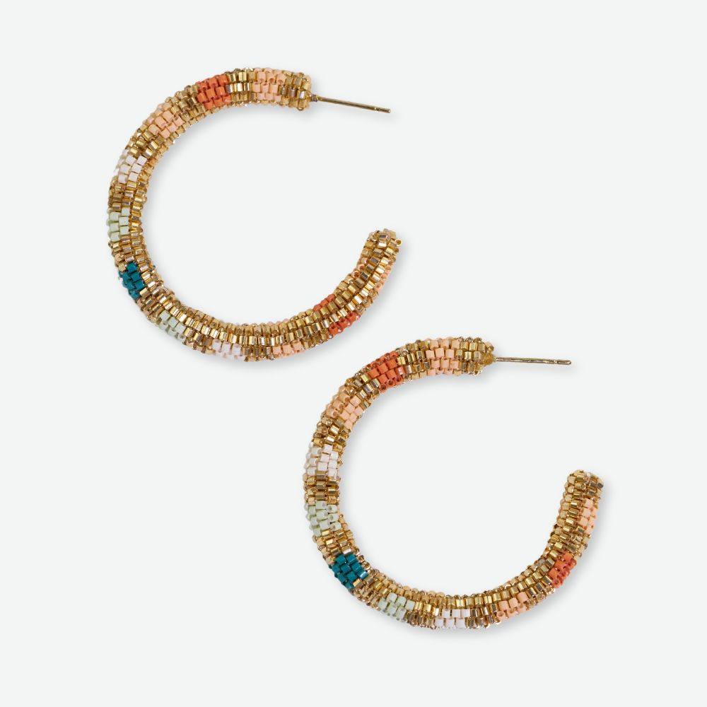 Zoey Stripes Small Beaded Hoop Earrings Desert Wholesale