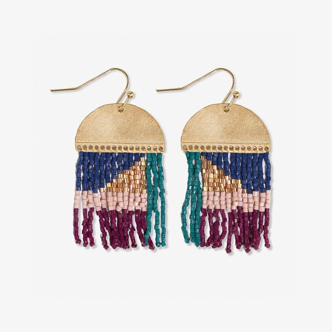 Birdie Abstract Beaded Fringe Earrings Teal Wholesale