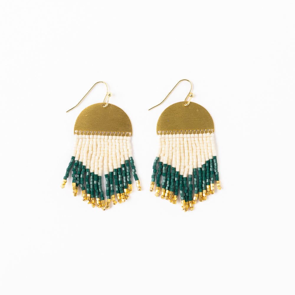 Claudia Curved Pattern Short Beaded Fringe Earrings Bright Emerald Wholesale