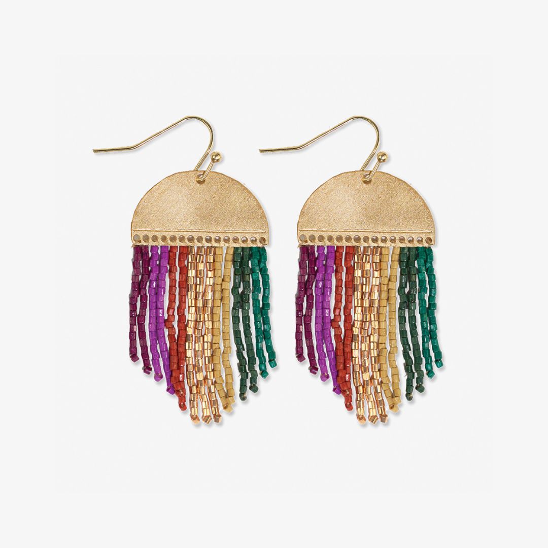 Claudia Multi-Striped Short Beaded Fringe Earrings Muted Wholesale