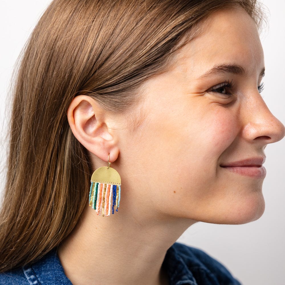 Claudia Vertical Stripe Beaded Fringe Earrings Multi