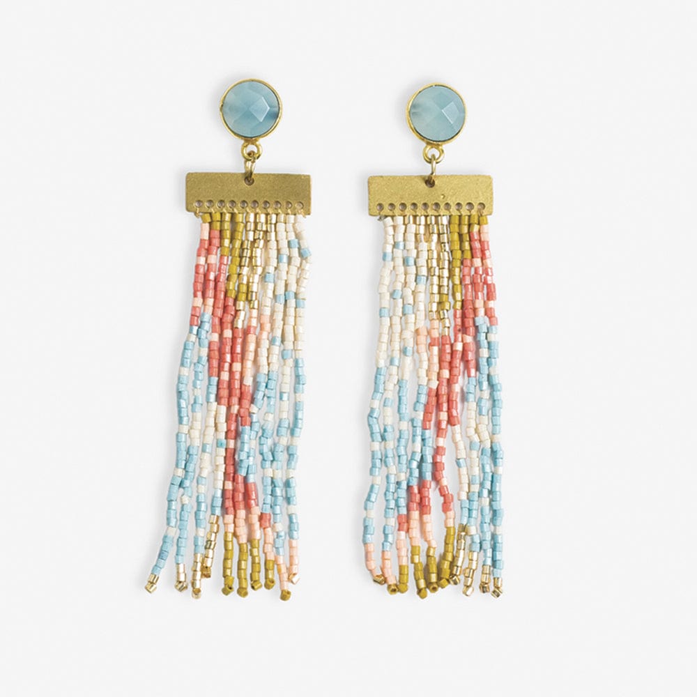 Lilah Semi-Precious Stone Post With Organic Shapes Beaded Fringe Earrings Amalfi Wholesale