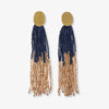 Mae Oval Brass Post 2-Color Beaded Tassel Earrings Navy Wholesale