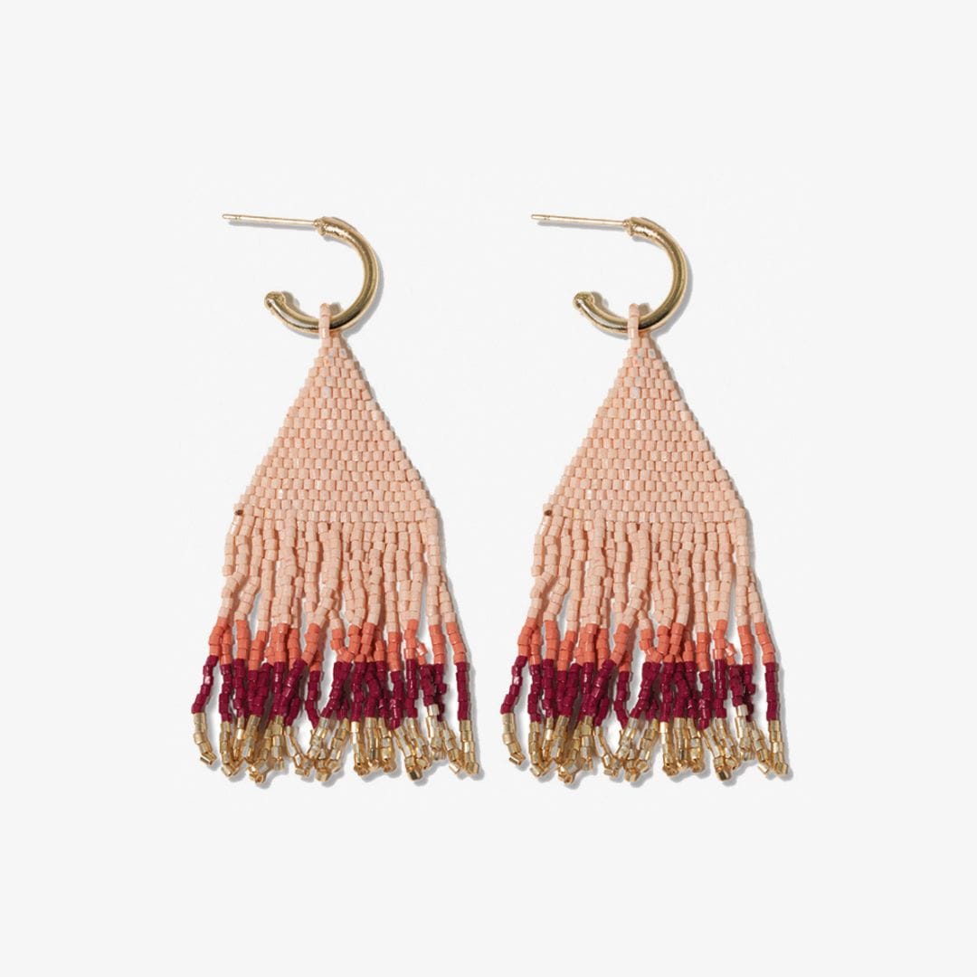 James Mini Gold Hoop Colorblock Beaded Fringe Earrings Blush Wholesale
