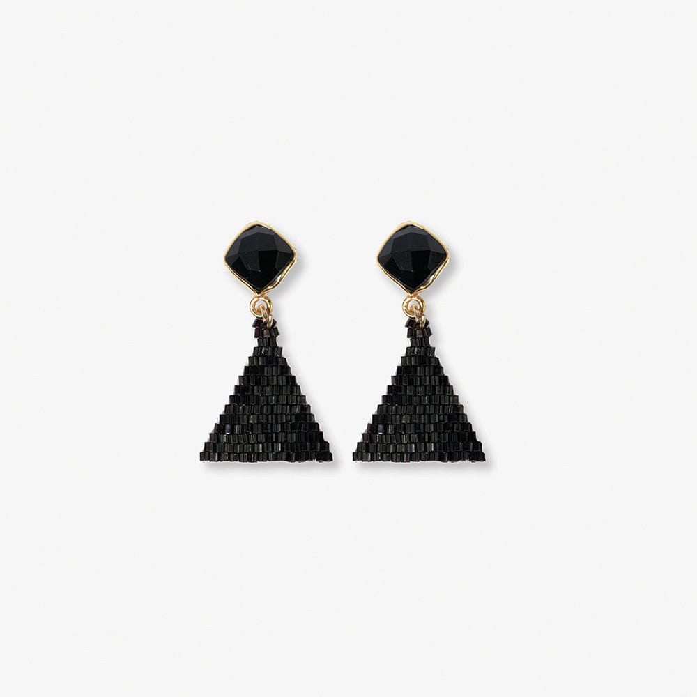 Celia Small Triangle Drop With Semi-Precious Stone Post Earrings Black Wholesale