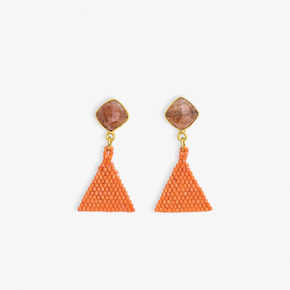 Celia Small Triangle Drop With Semi-Precious Stone Post Earrings Coral Wholesale