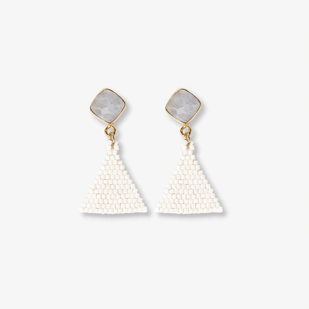 Celia Small Triangle Drop With Semi-Precious Stone Post Earrings Ivory Wholesale