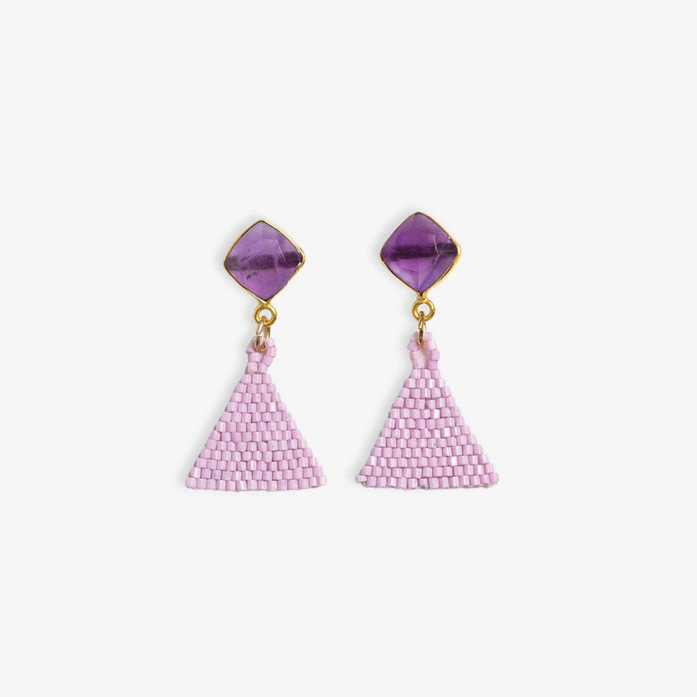 Celia Small Triangle Drop With Semi-Precious Stone Post Earrings Light Lavender Wholesale