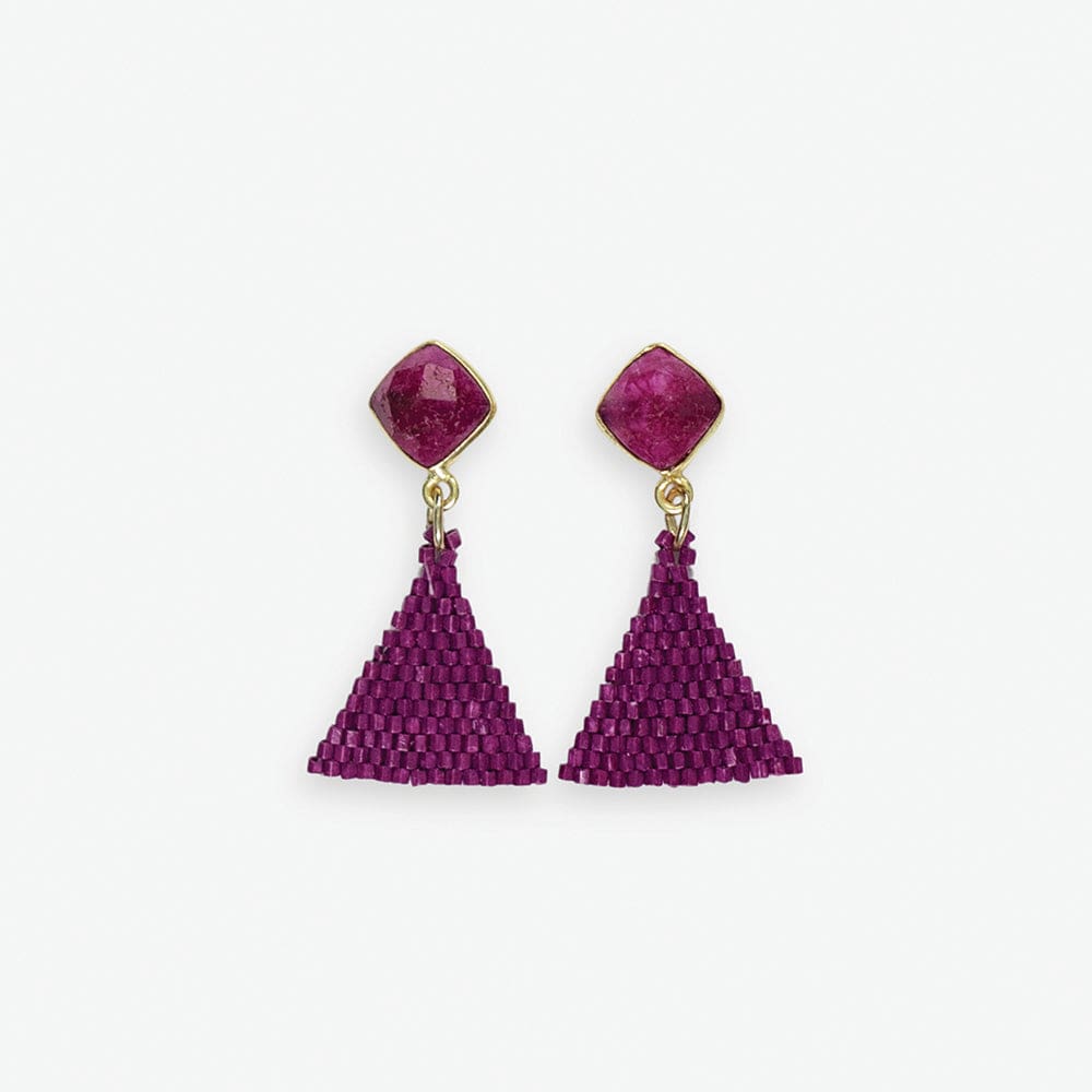 Celia Small Triangle Drop With Semi-Precious Stone Post Earrings Red Wholesale