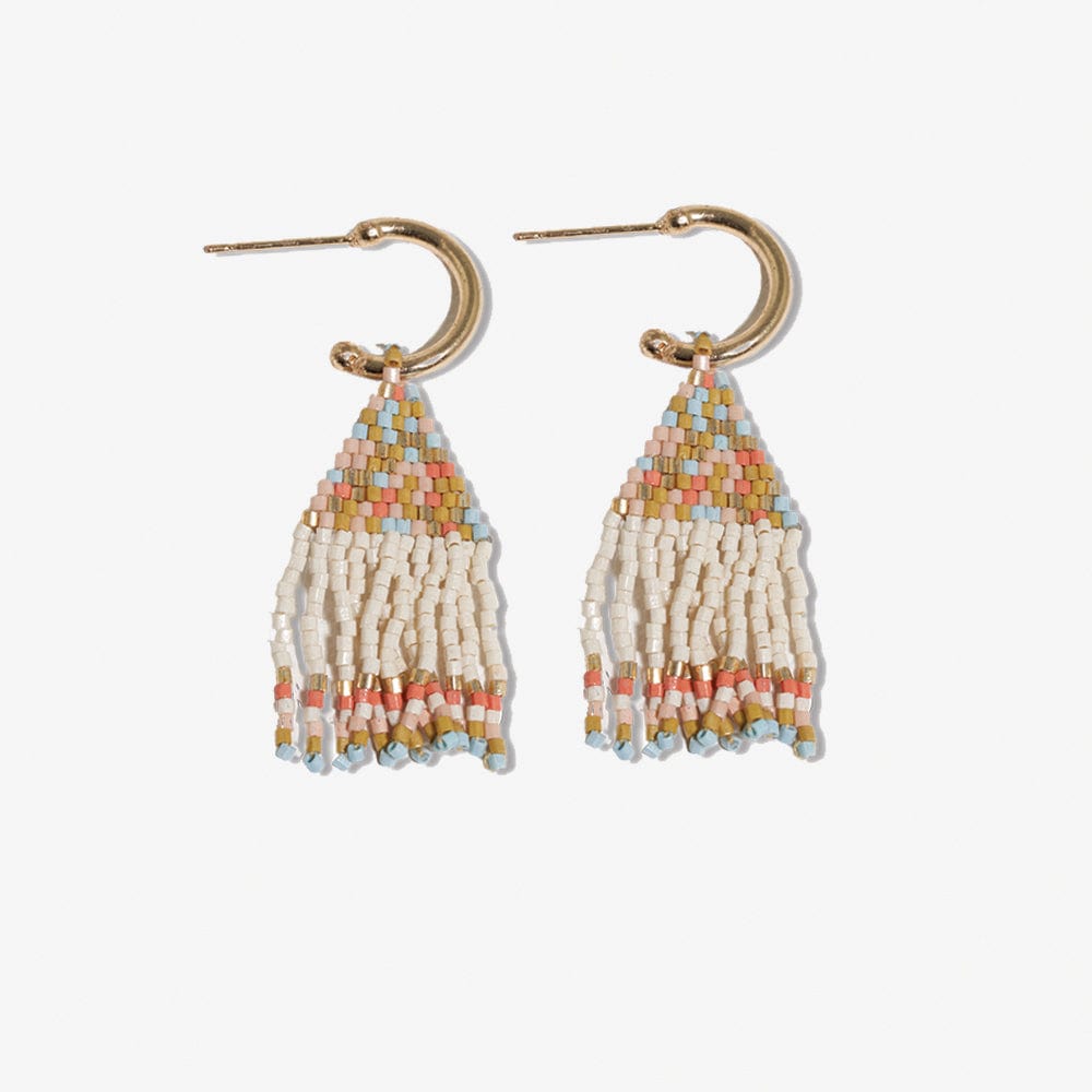 Leta Mini Gold Hoop Confetti Top And Stripe Short Fringe Earrings Amalfi Wholesale