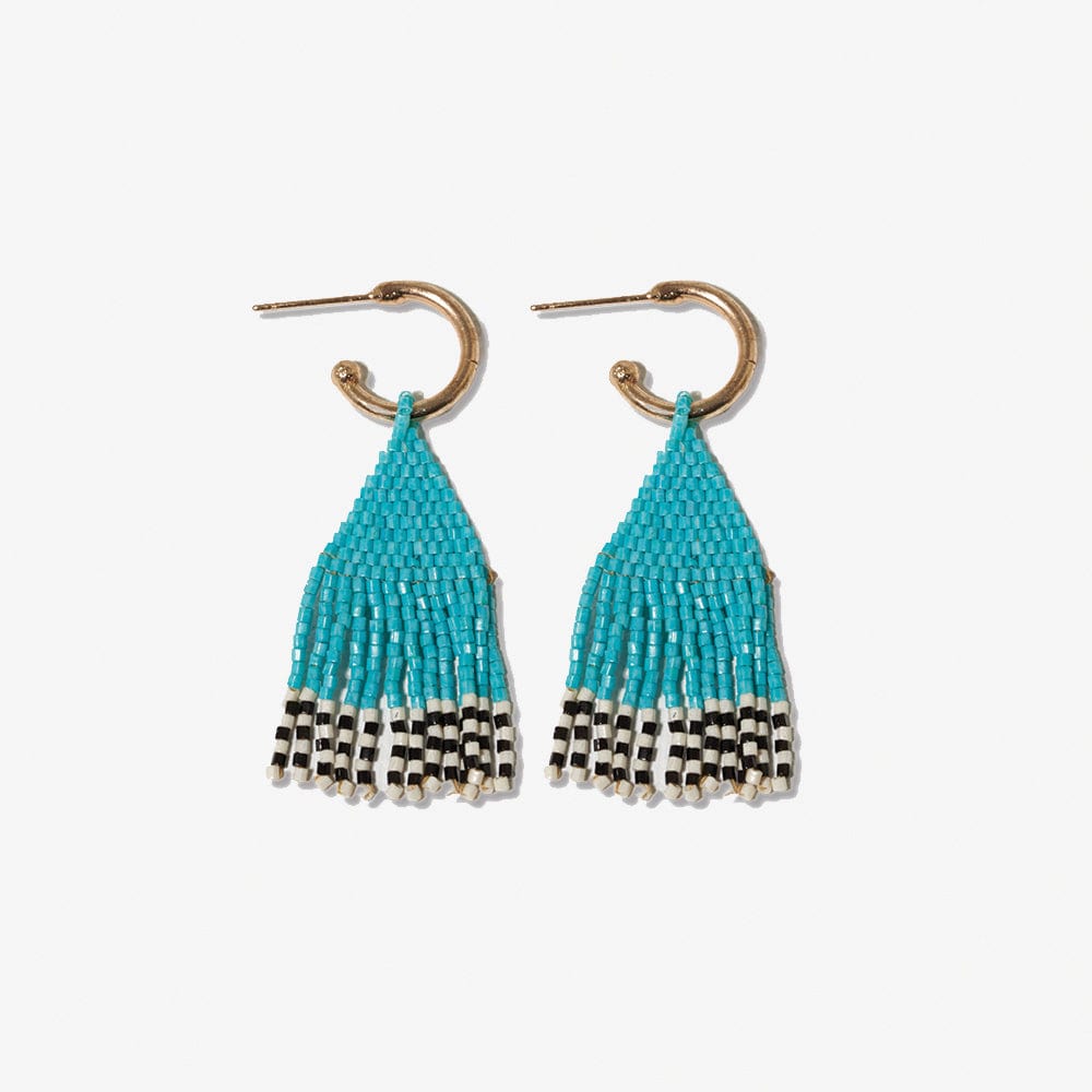 Leta Mini Gold Hoop Solid With Black/White Bottom Beaded Fringe Earrings Turquoise Wholesale