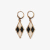 Carmen Mini Gold Hoop Diamond Pattern Beaded Drop Earrings Black and White Wholesale