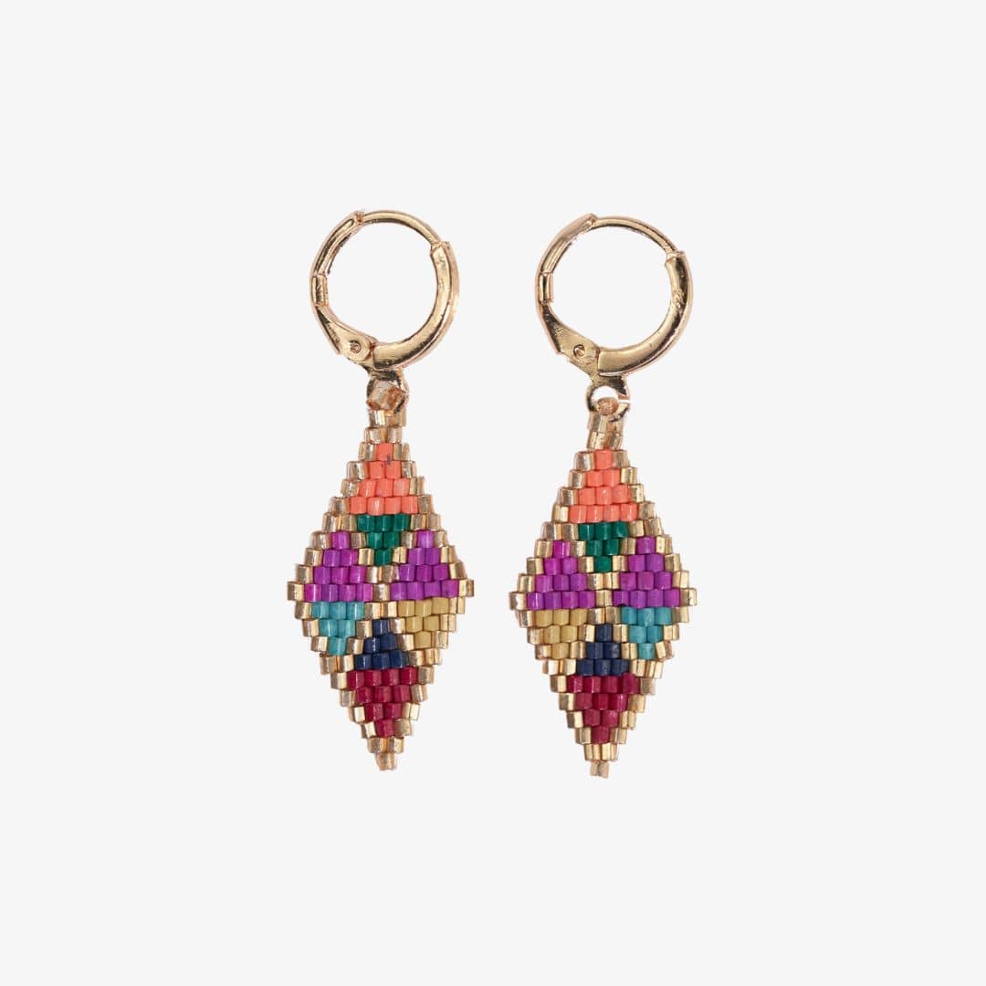 Carmen Mini Gold Hoop Mixed Triangles Beaded Drop Earrings Muted Wholesale